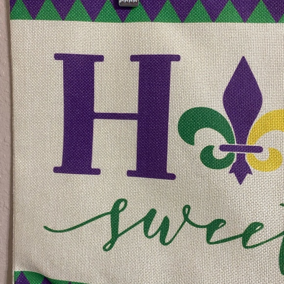 "Home Sweet Home" Pillow Cover 20x12 Mardi Gras Purple Green Gold Fleur de Lis - Picture 3 of 3